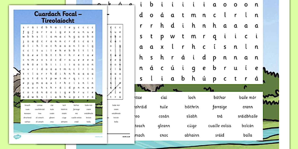Irish Gaeilge Tíreolaíocht Word Search - Twinkl