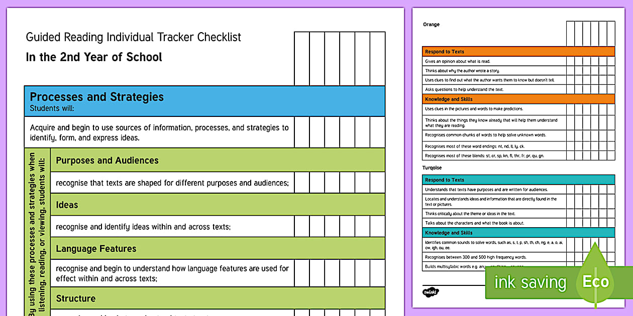 New Zealand 2nd Year of School Reading Individual Tracker Checklist