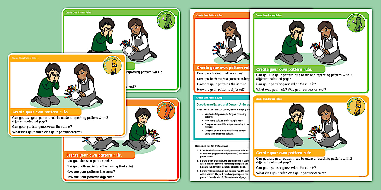 👉 Pattern Rules Chilli Challenge Cards: Partner Peg Patterns