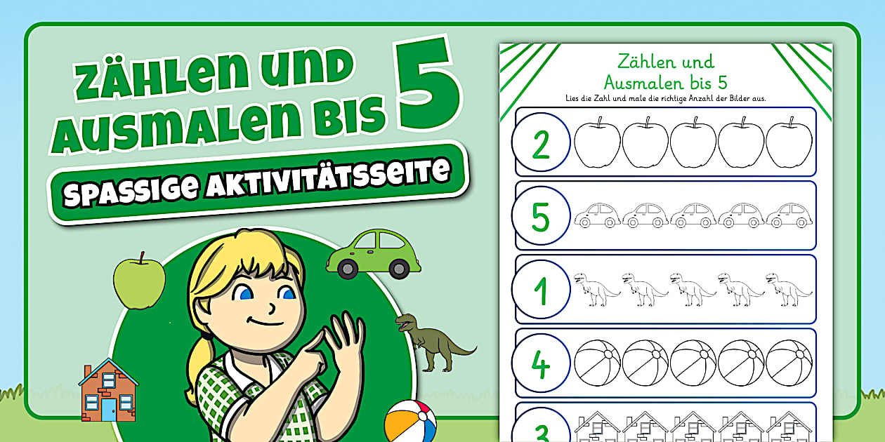 Zählen und Ausmalen bis 5 - Arbeitsblatt