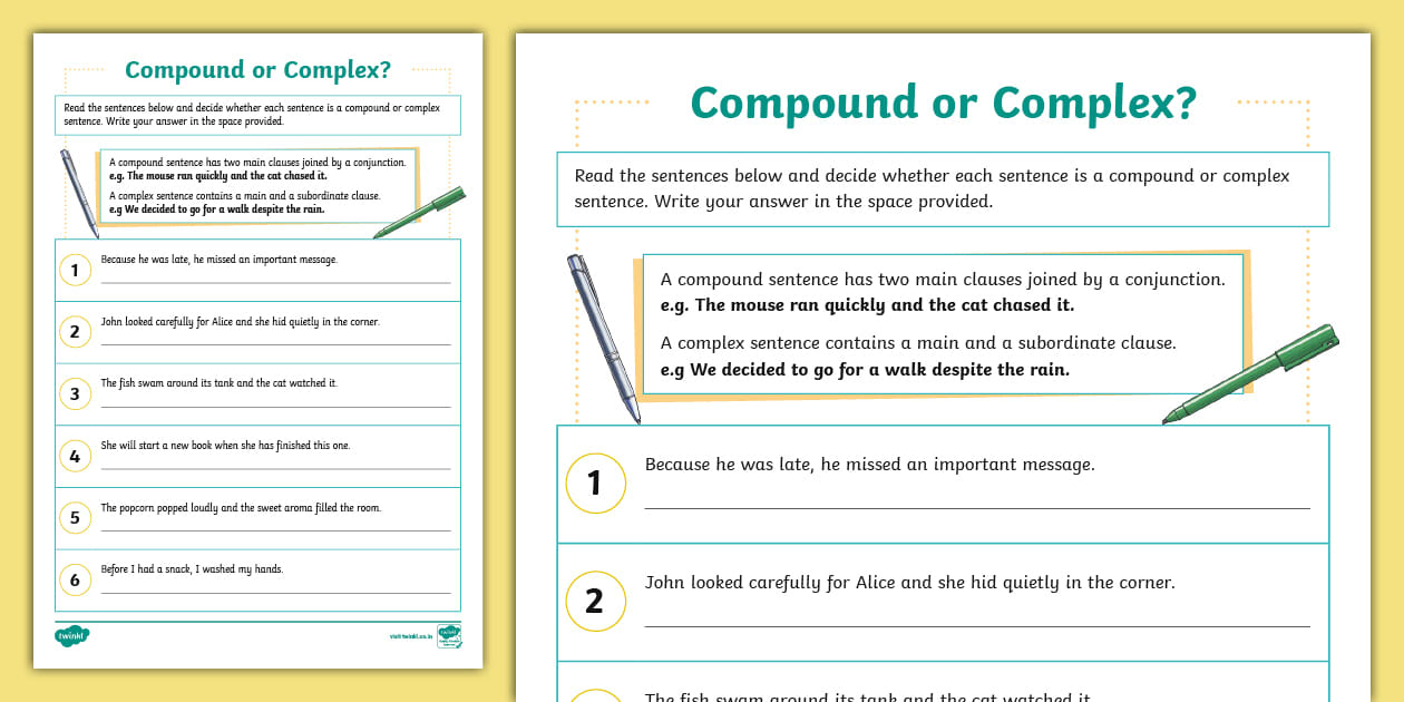 Compound or Complex Sentences Worksheet (teacher made)