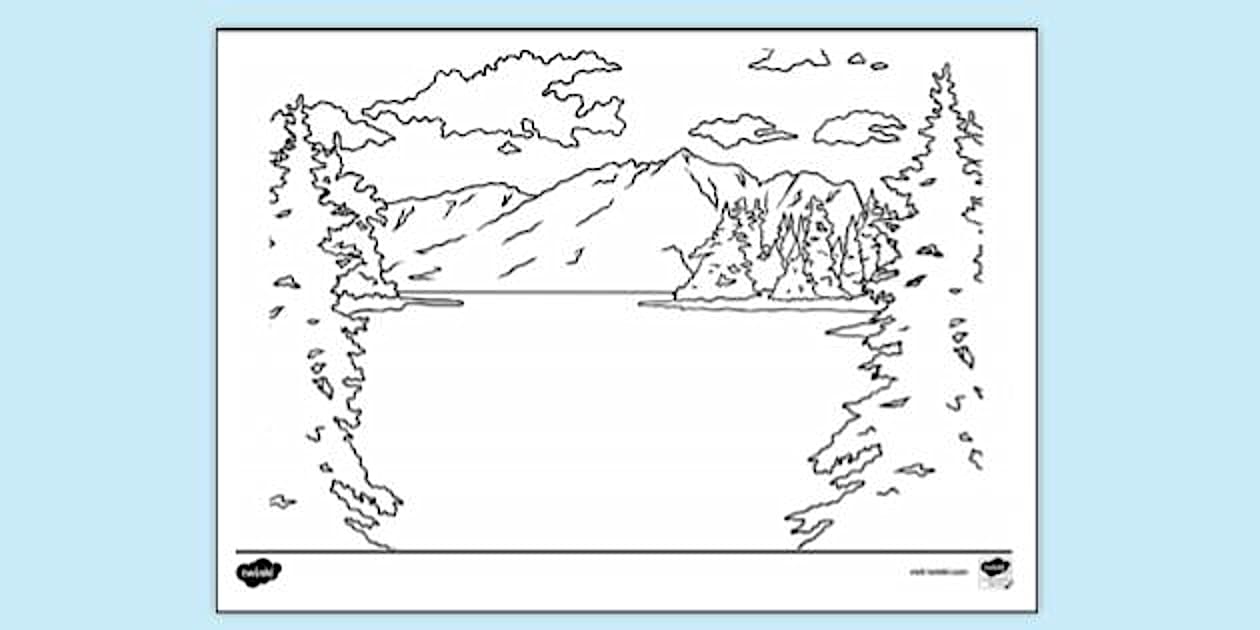 Nz Tree Colouing In Mountain Trees Lake Landscape Colouring | Colouring Sheets