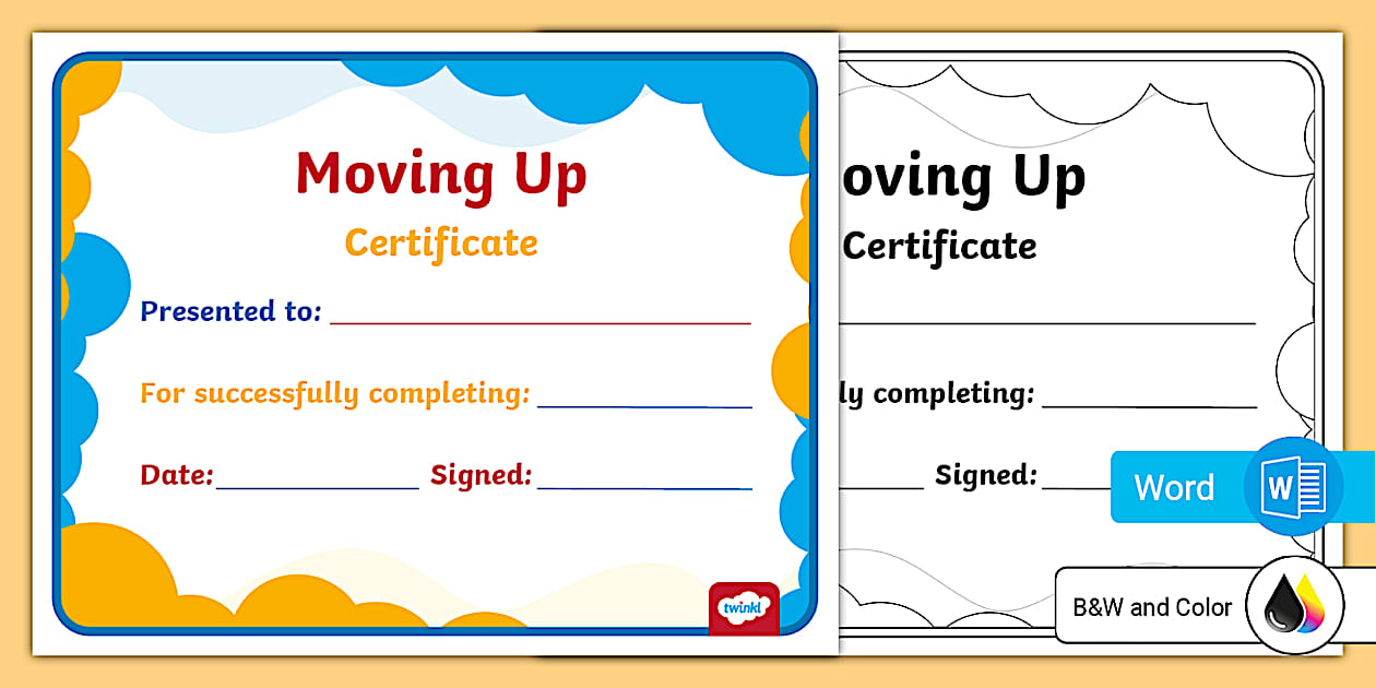Moving Up Certificate (teacher made) Twinkl