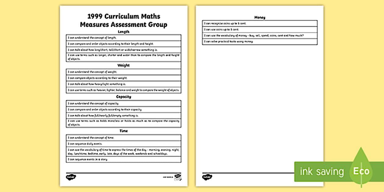 1999 Curriculum Junior Infants Maths Measures Assessment Group Colouring