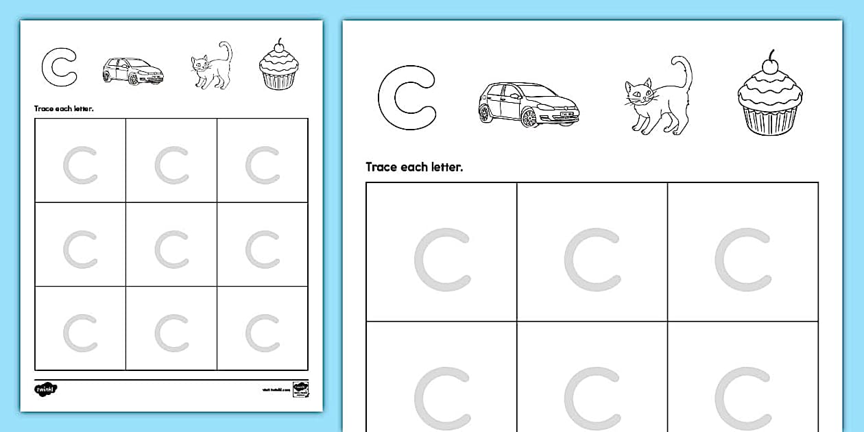 Lowercase Letter c Tracing Worksheet (teacher made) - Twinkl