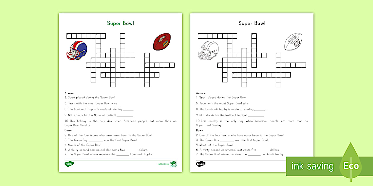 Super Bowl Crossword for Kids Twinkl Resources Twinkl