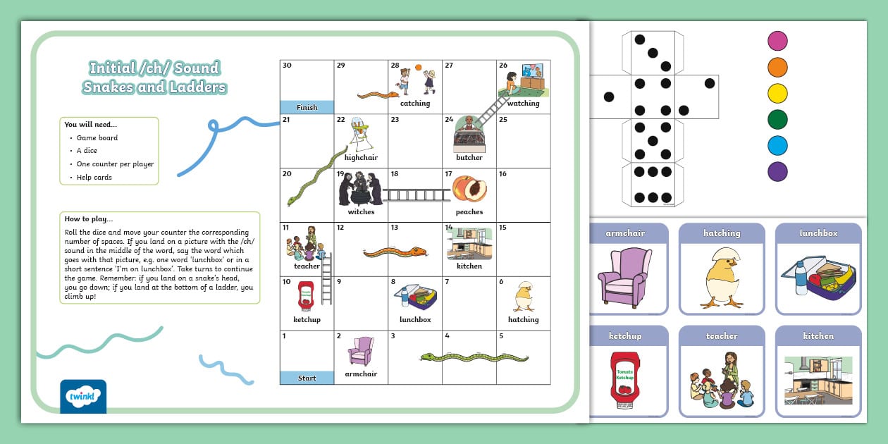 Medial /ch/ Sound Snakes and Ladders (Teacher-Made) - Twinkl