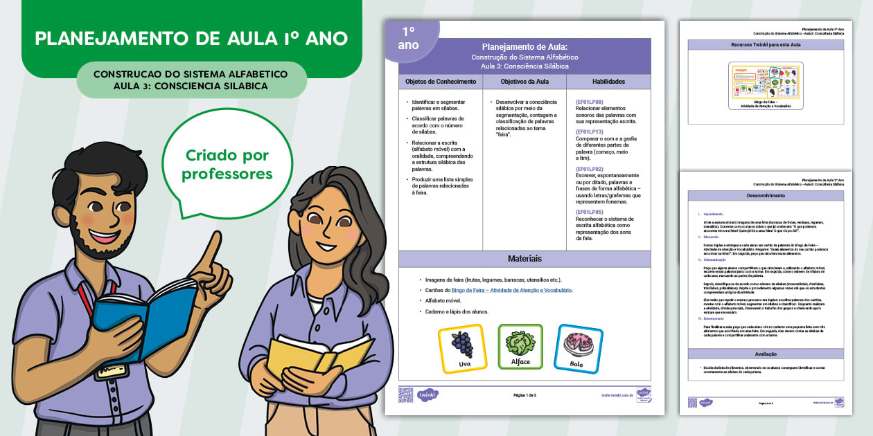 Planejamento de aula 1º ano: Construção do sistema alfabético – Aula 3: