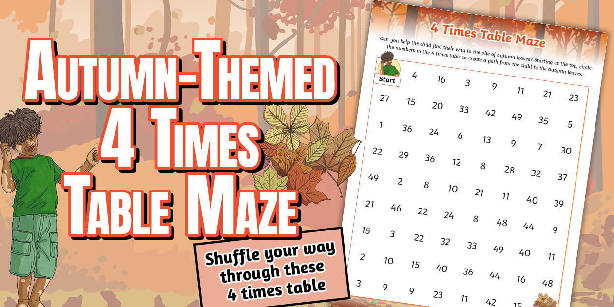 Using Table Maze Intermediate Phase Maths - Autumn-Themed 4 Times Table - Maze (CAPS ...