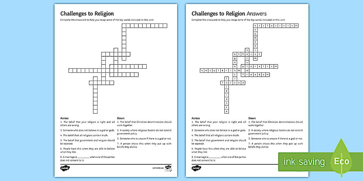 Challenges to Religion Crossword Challenges to Religion secularism