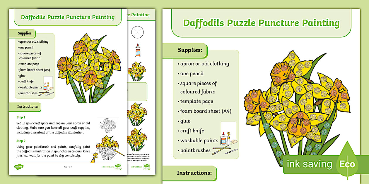 Puncture Pattern Paint Daffodils Puzzle Puncture Painting (teacher made) - Twinkl