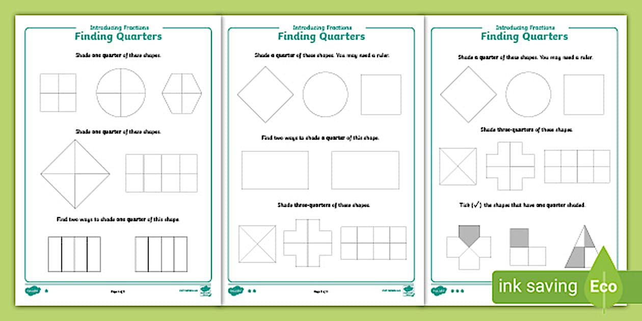 Editable Introducing Fractions - Finding a Quarter of a Shape