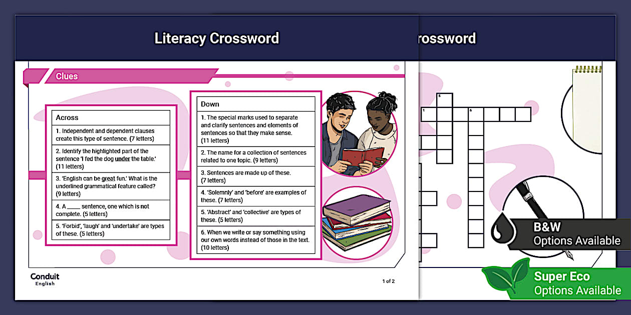 Literacy Crossword (teacher made) Twinkl