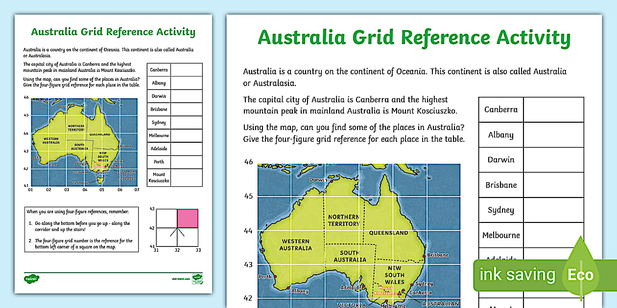 Australia Grid Reference Worksheet (teacher made) - Twinkl