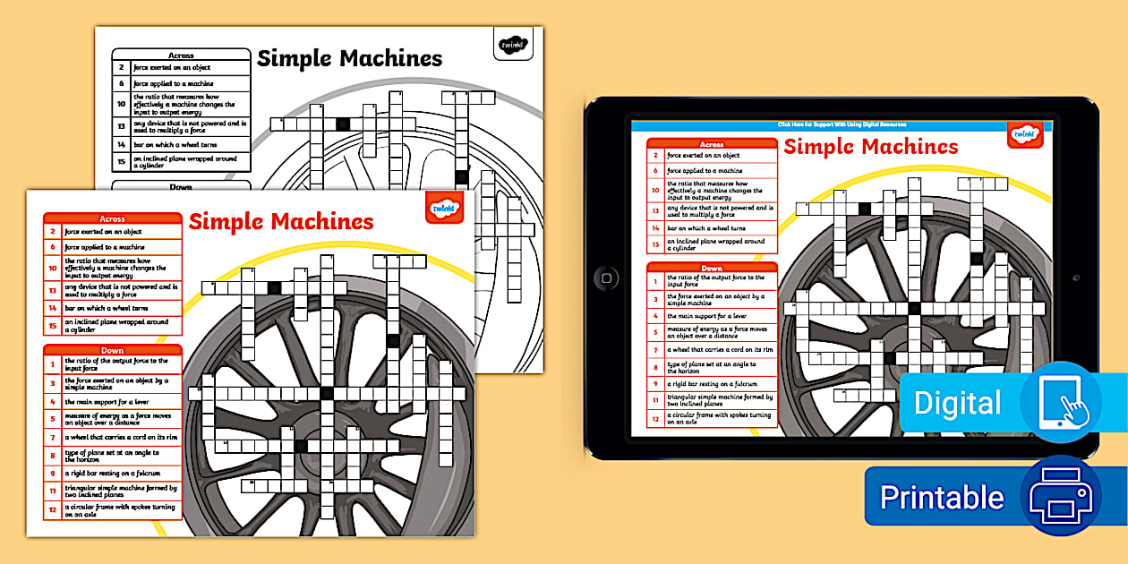 Simple Machines Crossword for 6th 8th Grade Twinkl