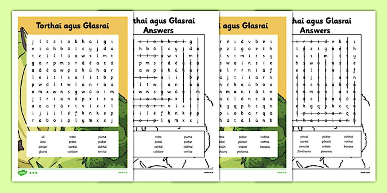 Irish Gaeilge Torthaí agus Glasraí Word Search - Twinkl