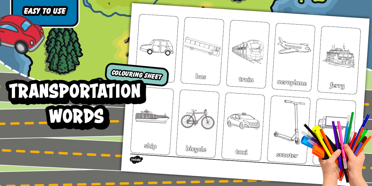 Transportation Words Colouring Sheet