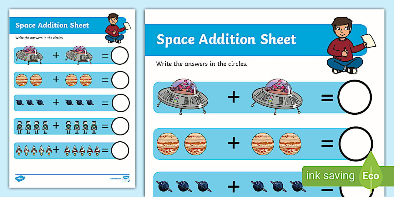 Space Themed Addition Sheet (teacher made) - Twinkl