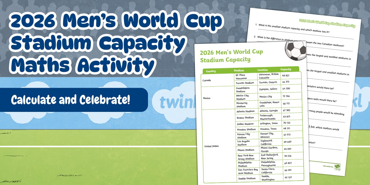 👉 2026 Men's World Cup Stadium Capacity Maths Activity