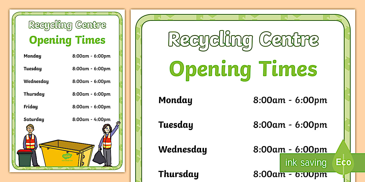Recycling Centre Role Play Opening Times - Twinkl