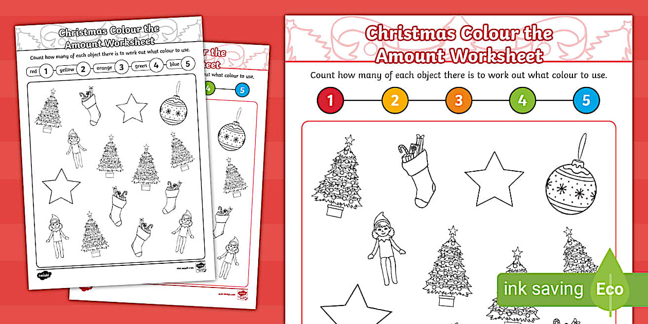 👉 Christmas Colour the Amount Worksheet (teacher made)
