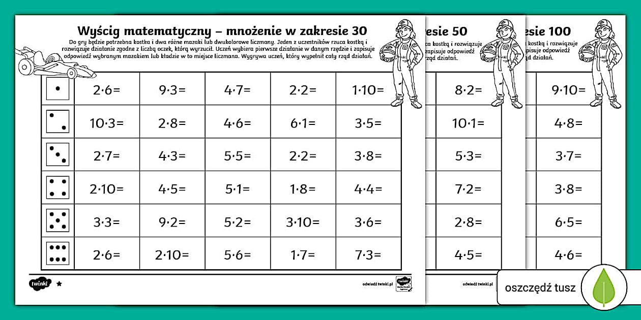 Sprawdzian Z Matematyki Klasa 2 Mnozenie Do 30 Wyścig matematyczny | Mnożenie w zakresie 30,50,100 | Gra