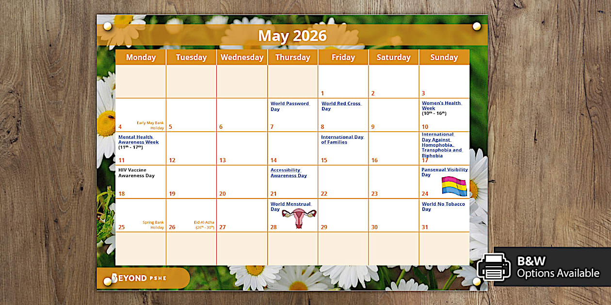 PSHE KS3-KS4 Calendar May 2026 (teacher made) - Twinkl