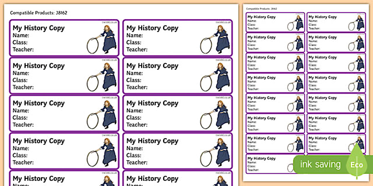 Editable Pupil History Copybook Labels (Lehrer gemacht)