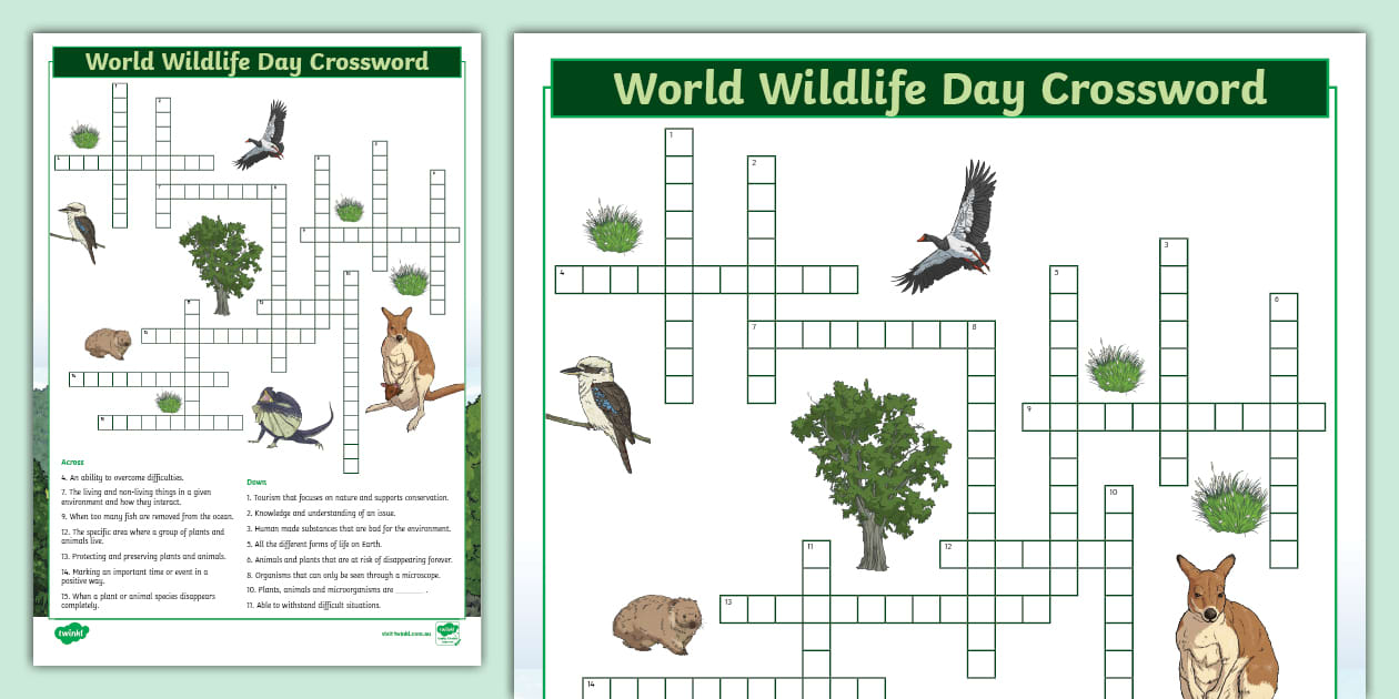 World Wildlife Day Crossword Puzzle (Teacher Made) Twinkl