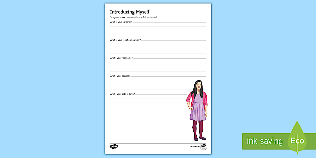 Black and White Introducing Myself Q&A Worksheet