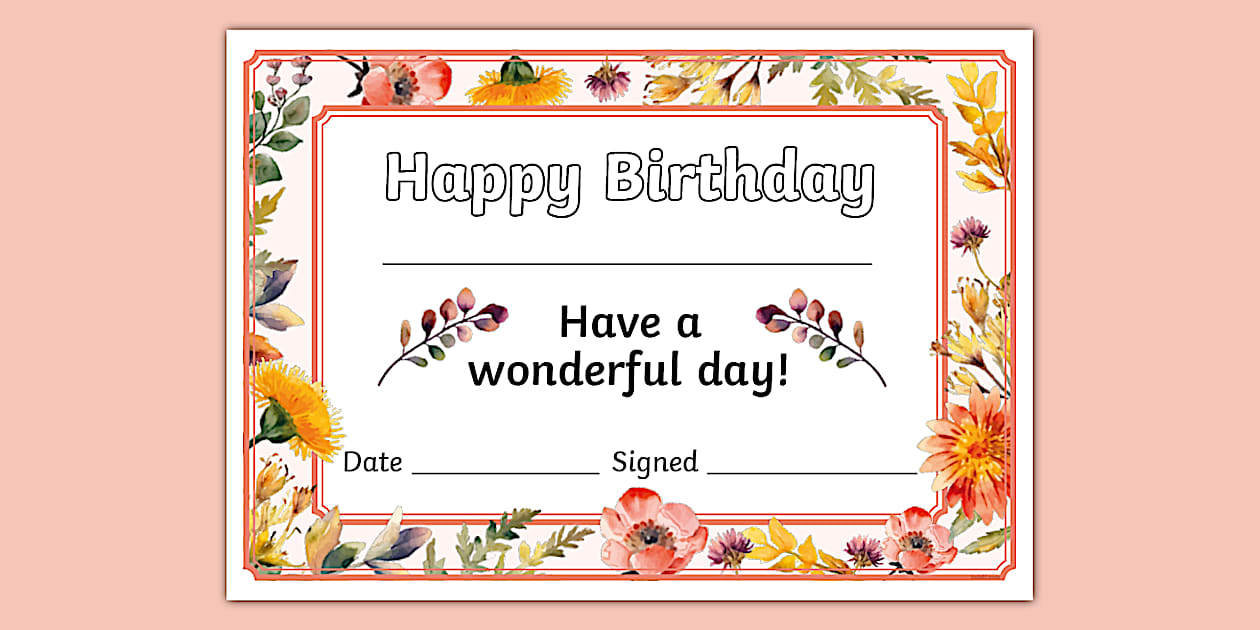 Editable Wildflower Botanical Themed Birthday Certificate