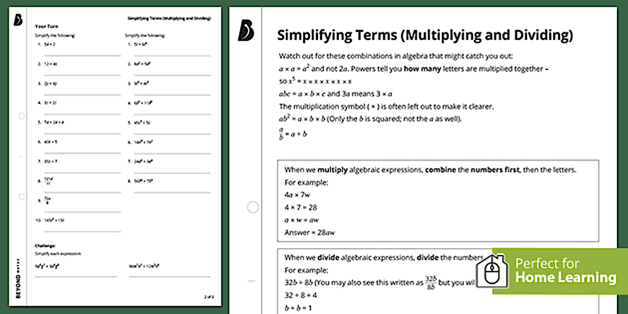 👉 Simplifying Terms Home Learning | KS3 Maths | Beyond