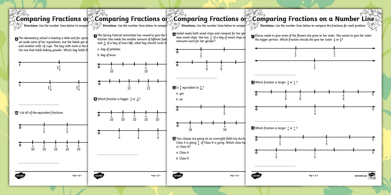 Fifth Grade Spring Comparing Fractions on a Number Line Worksheet