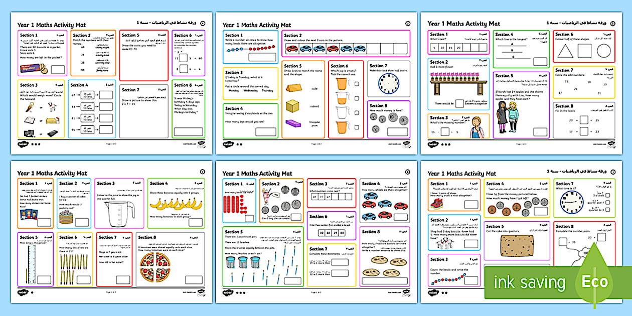 Lower Ability Year 1 Summer 1 Maths Activity Mats English/Arabic