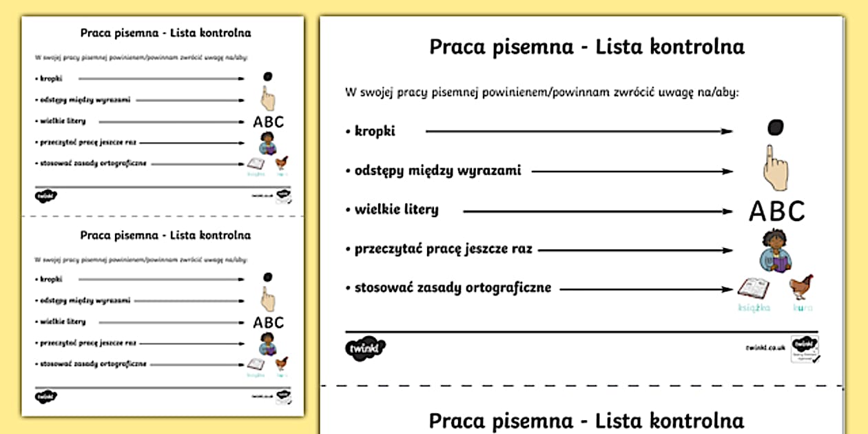 Praca pisemna Lista kontrolna (teacher made) - Twinkl