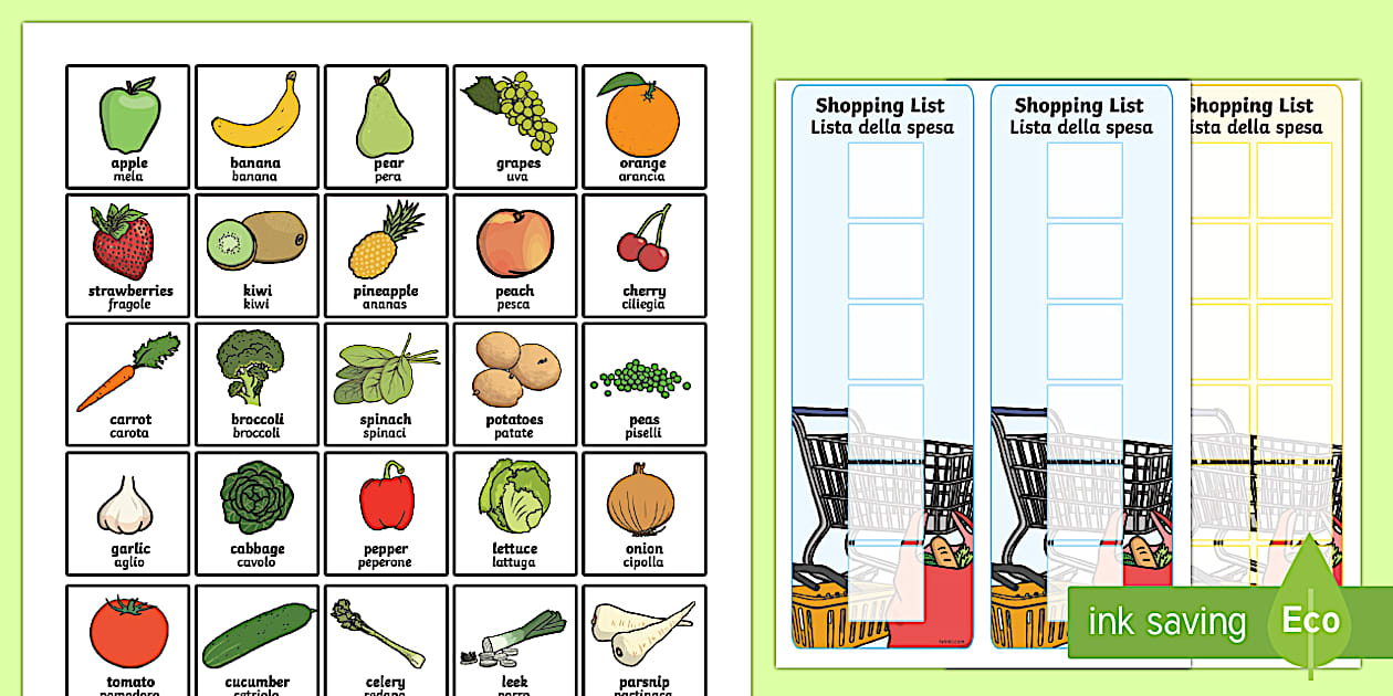 Shopping Lists and Food Cards - Shopping Lists and Food Cards