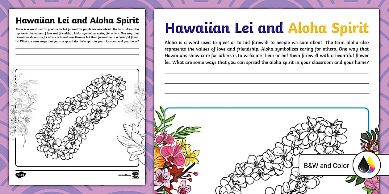 Hawaiian Lei Flower Coloring and Reflection Worksheet for 3rd-5th Grade