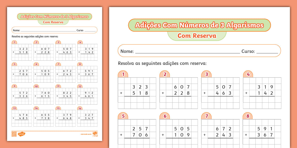 Adição com reserva para 2° Ano (teacher made) - Twinkl