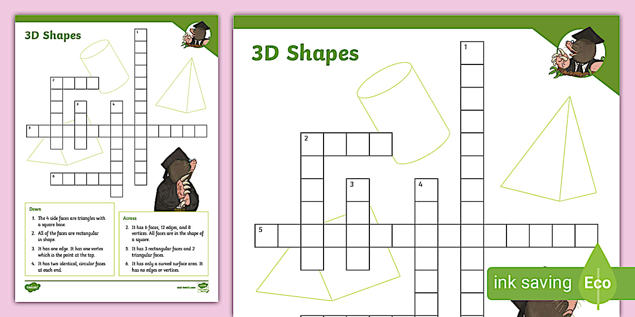 3D Shape Crossword (teacher made) Twinkl