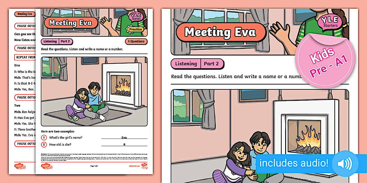 Yle Starters Listening Part 2 Practice Sheet Meeting Eva