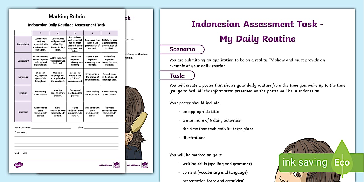 Indonesian Assessment Task with Marking Rubric - Daily Routine