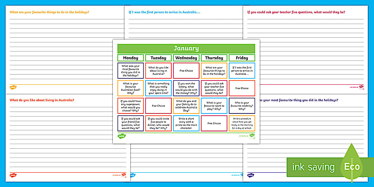 QLD January Writing Prompts Display Calendar - Twinkl