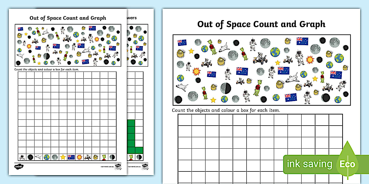 Out of Space Count and Graph Worksheet (teacher made)