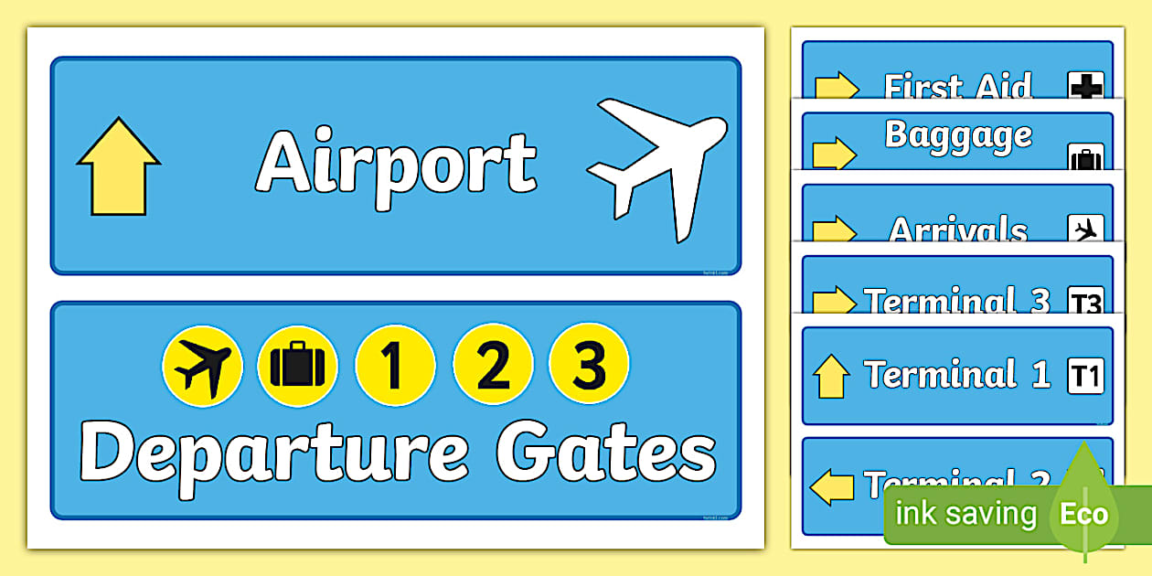 Editable Airport Role Play Signs (teacher made) - Twinkl