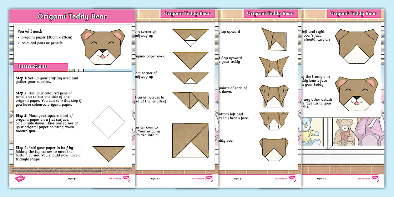 Origami Teddy Bear Craft Instructions (teacher made)