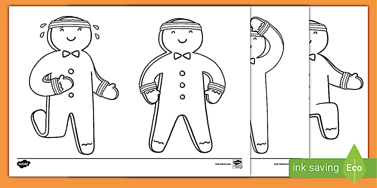 Gingerbread Man Exercising Colouring Sheets | Twinkl