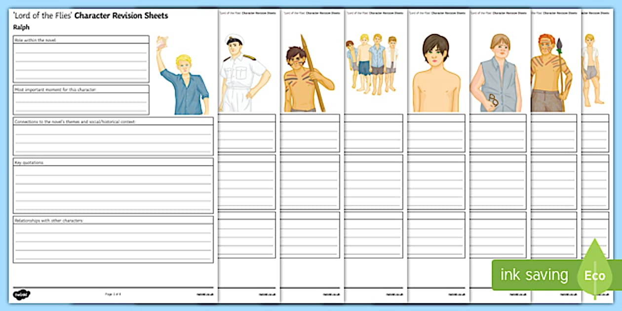 GCSE Lord of the Flies Character Revision Worksheet / Worksheet Pack