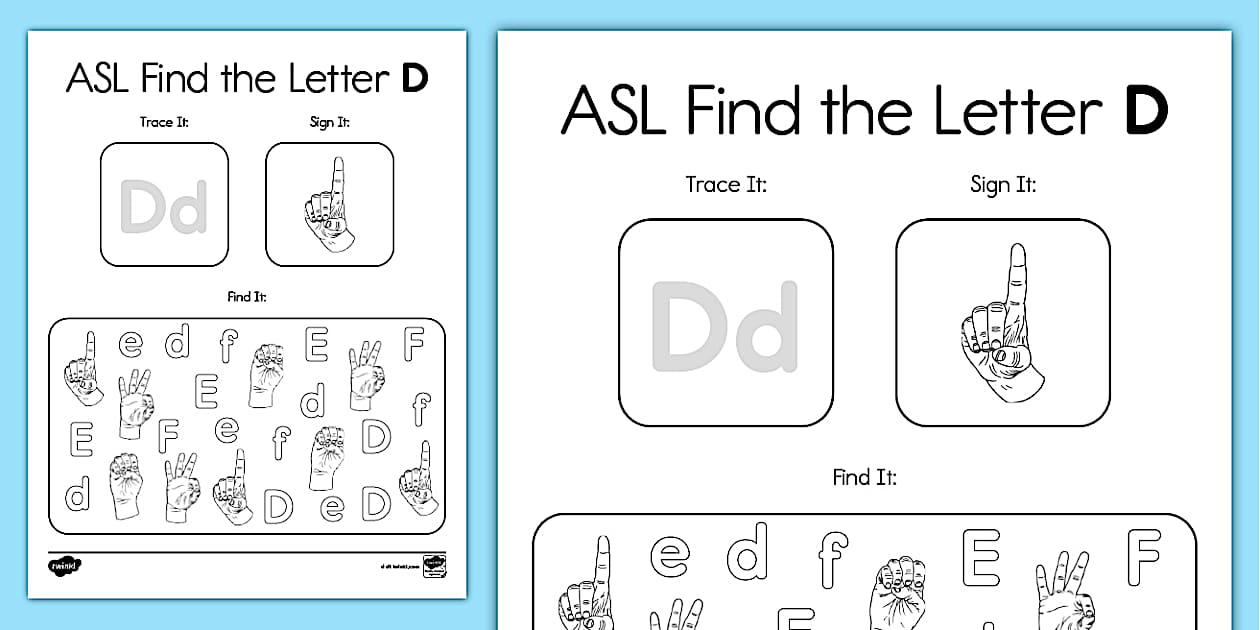 ASL Find the Letter D Worksheet (Teacher-Made) - Twinkl