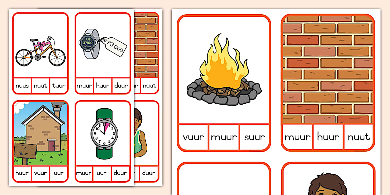 Graad 1 Klanke Wasgoedpennetjie Kaartjies uu (Teacher-Made)
