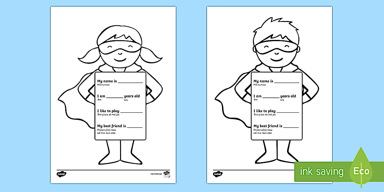 All About Me Superhero Writing Template English/Romanian